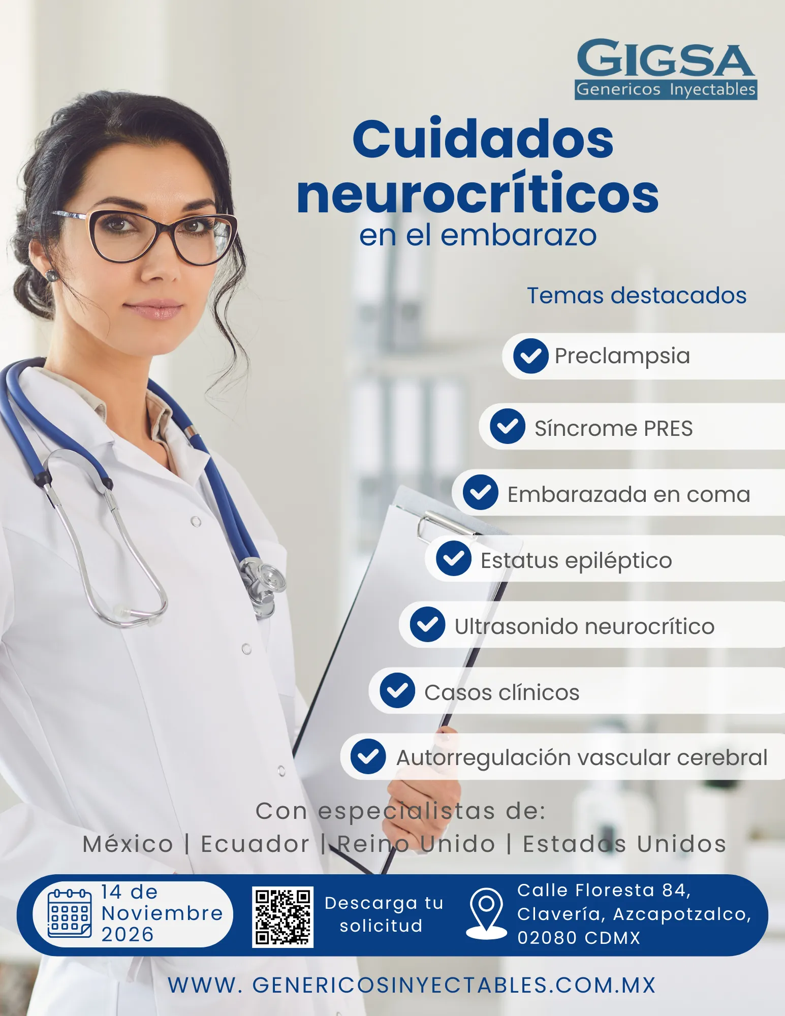 Flyer taller cuidado neurocritico en el embarazo.